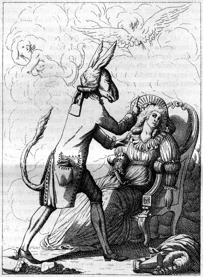 El dedo mágico, un colegio similar a una caricatura antigua sobre Frans Anton Mesmer (1734-1815), médico alemán, fundador de la teoría del magnetismo animal o mesmerismo. Grabado en 