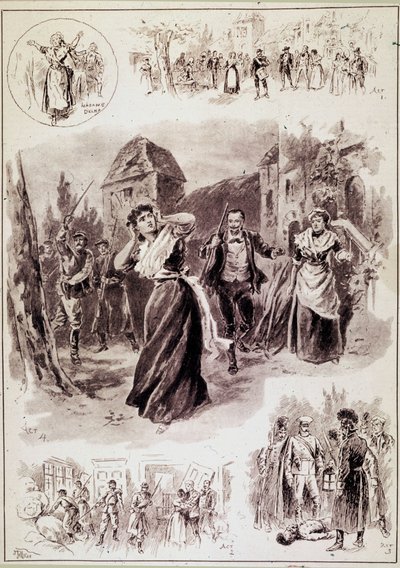 La ilustración principal representa la escena: 