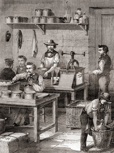 La fabricación de algodón pólvora en el siglo XIX, de Les Merveilles de la Science, publicado c.1870 de French School