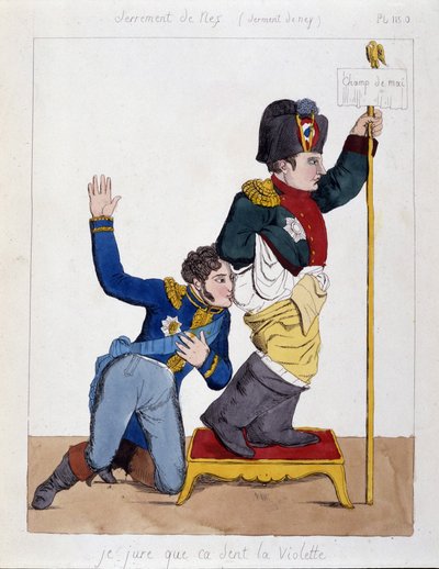 El mariscal Michel Ney (1769-1815) oliendo el trasero de Napoleón I: “Juro que huele a violeta”, s.d. c.1810 de French School