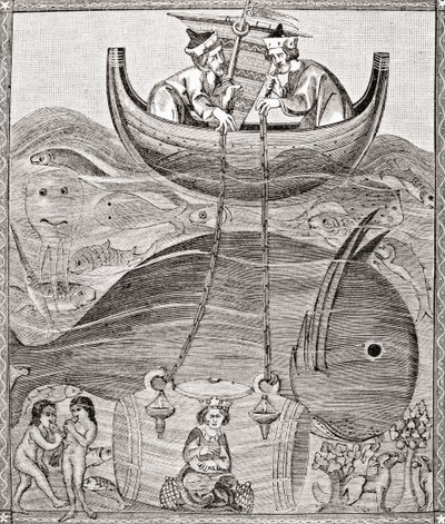 El mundo marino según las concepciones de la Edad Media, de Science and Literature in The Middle Ages por Paul Lacroix pub. Londres 1878 de French School