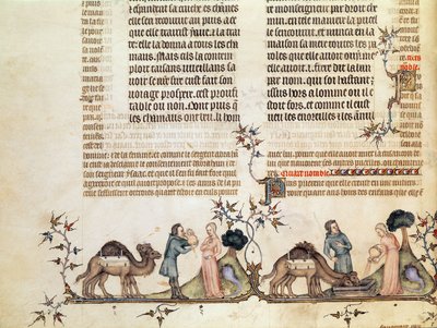 El encuentro de Eliezer y Rebeca en el pozo, de La Biblia de Jean de Sy, c.1355 de French School