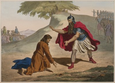 El encuentro de Jacob y Esaú, ilustración de un catecismo L