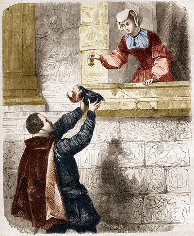 Los amores misteriosos del Rey Enrique II (1519-1559) y Diana de Poitiers (1499-1566). Grabado en “La historia de la prostitución y la depravación entre todos los pueblos del mundo desde la antigüedad hasta el presente” por el Dr. Th. -F. Debray. 1879. de French School