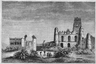 El palacio del Negus (Negus) o reyes de Etiopía en Gondar. Grabado de 1896 en “L