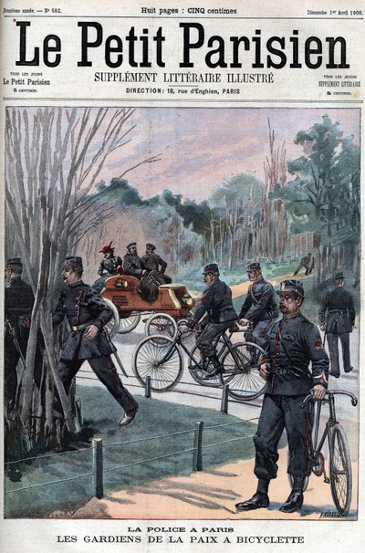 La policía en París, los pacificadores en bicicletas.- en 