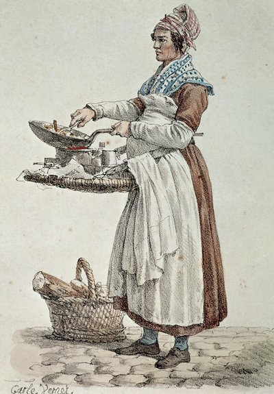 El vendedor de salchichas, grabado, Francia de French School
