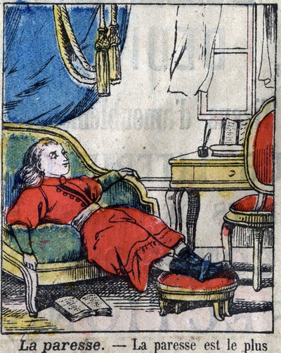 Los siete pecados capitales: pereza. Imagen de Epinal finales del siglo XIX. de French School