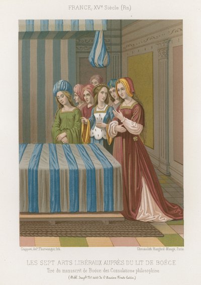 Las siete artes liberales al lado de la cama de Boecio de French School