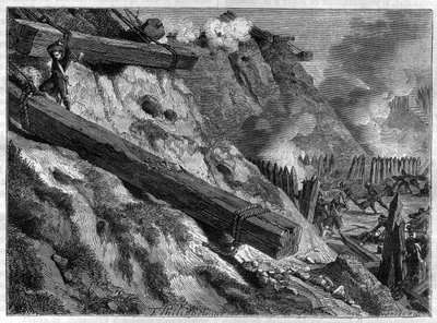 El sitio de Dantzig (actual Gdansk) el 19 de marzo de 1807 durante la Guerra de la Cuarta Coalición - Acto de heroísmo del cazador François Valle durante el sitio de Dantzig - en "Historia del Imperio siguiendo la historia del consulado" por Adolphe Thiers de French School