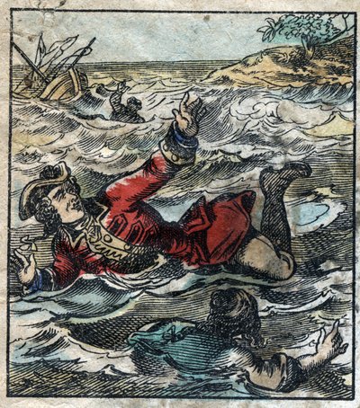 El naufragio de Lemuel Gulliver. Ilustración para “Los viajes de Gulliver” de Jonathan Swift (1667-1745). Imagen de Epinal de finales del siglo XIX. de French School