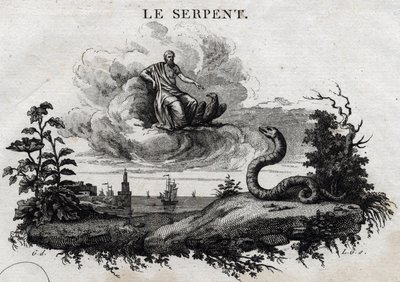 La serpiente. Fábula de Esopo. (Escritor griego Esopo, siglo VI a.C.) Escrito por Guillaume Montfort y grabado por Beauble en 1801. de French School