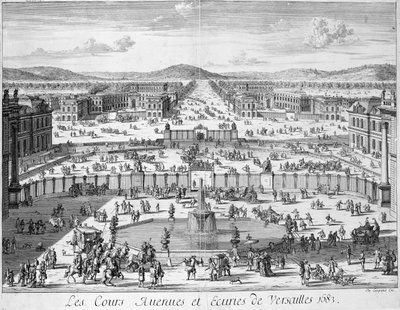 Los establos y puertas de Versalles vistos desde el Palacio, 1683 de French School