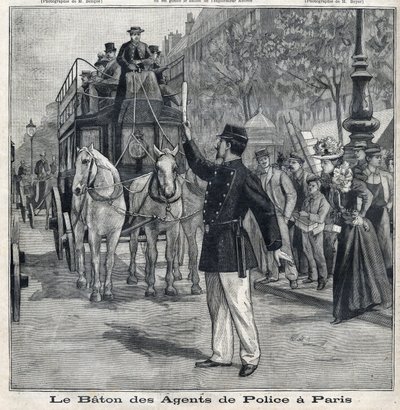 El bastón de los policías en París para regular el tráfico en las calles de la capital, en "Le Petit Parisien". de French School
