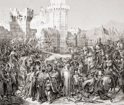 La rendición de Acre a Felipe II de Francia, llamado Felipe Augusto, durante la Tercera Cruzada, de L