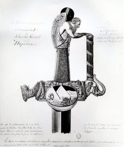 La espada propiedad de Francisco I de Francia, Carlos V, Emperador del Sacro Imperio Romano, y Napoleón Bonaparte con motivo que representa la campaña de Napoleón en Egipto de French School