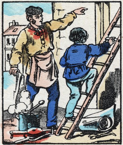 El cosquilleador. Grabado en "La canción de los oficios". Imaginación de Epinal, finales del siglo XIX. Colección privada de French School