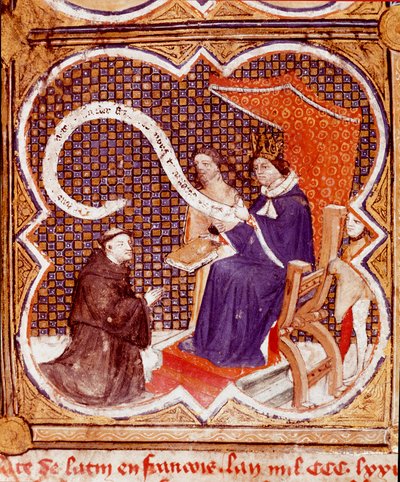 El traductor ofrece su libro al Rey Carlos V (1338-1380). Miniatura de 