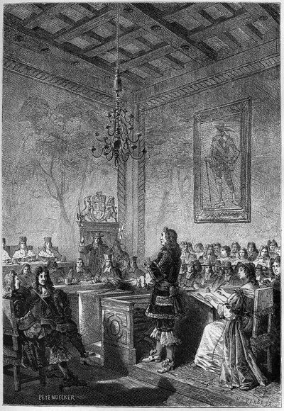 El juicio de Lord William Russell (1639-1683) - grabado de "L