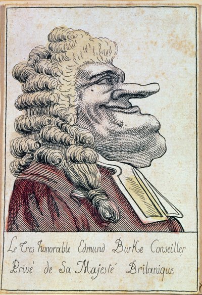 El muy honorable Edmund Burke, asesor privado de Su Majestad, el rey británico, caricatura francesa, c.1790 de French School