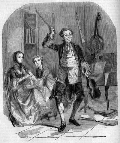 El violinista y compositor Jean Philippe Rameau (1683-1764) componiendo, rodeado de miembros de su familia. Grabado por Andrieux de French School