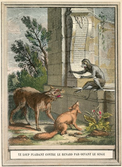 El lobo suplicando contra el zorro frente al mono de French School