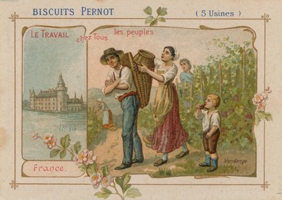 El trabajo del pueblo ilustración en una etiqueta de galletas de French School