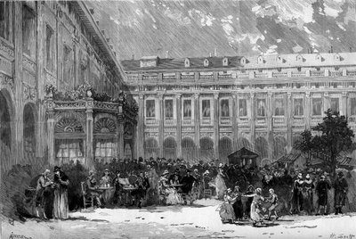 Representación teatral: “Charlotte Corday” de Francois Ponsard (1814-1867). Escena del Acto 3: Charlotte Corday en el jardín del Palacio Real. París, Teatro de l