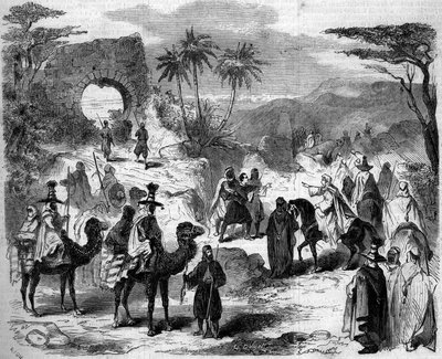 Representación teatral: la caravana, escena del primer acto de “las masacres de Siria” por Victor Sejour (1816?-1874). París, Teatro Imperial del Circo de French School