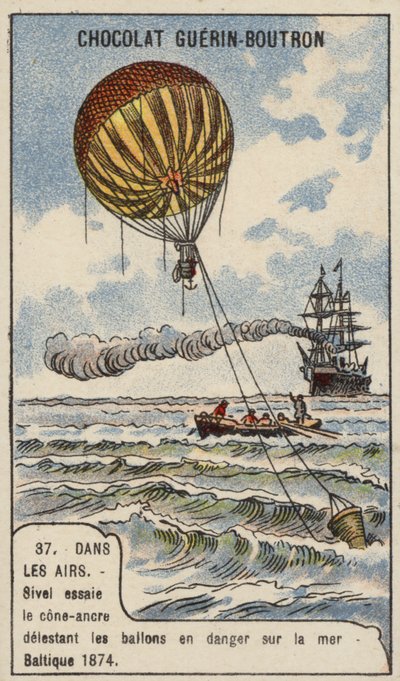 Theodore Sivel probando un ancla de globo en forma de cono sobre el Mar Báltico de French School
