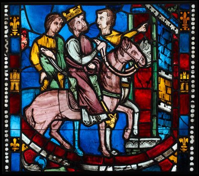 Teodosio llega a Éfeso, de una escena de la Leyenda de los Siete Durmientes de Éfeso, c. 1200-10 (vidrio de metal, pintura vítrea) de French School