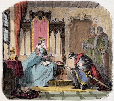 Thibault IV de Champaña (1201-1253) (también conocido como Thibault I de Navarra), se presenta ante la Reina Blanca de Castilla para advertirle del peligro que correría - en “París a través de los siglos” de de Genouillac de French School