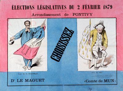 Tercera República: cartel para las elecciones legislativas del 2/02/1879 en el municipio de Pontivy (Morbihan). París. Museo del Cartel y la Publicidad de French School
