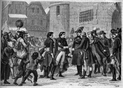 Tercera Guerra de Vandea (1799-1800): Jefes de Vandea devolviendo sus armas en enero de 1800 - Grabado de 1865 en “Histoire du Consulat et de l