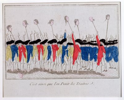 Así se castiga a los traidores, sans-culottes llevando las cabezas de los guillotinados, 1789 de French School