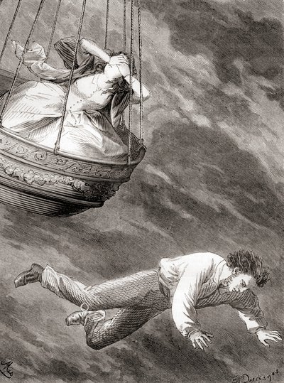 Thomas Harris, científico e inventor londinense y teniente y pionero aeronauta inglés que cayó a su muerte desde un globo aerostático el 25 de mayo de 1824, de Les Merveilles de la Science, publicado c.1870 de French School