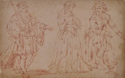 Tres figuras teatrales: El Rey Lear, Cordelia y la Doncella de French School