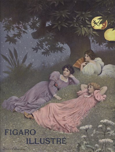 Tres mujeres reclinadas bajo un árbol de French School