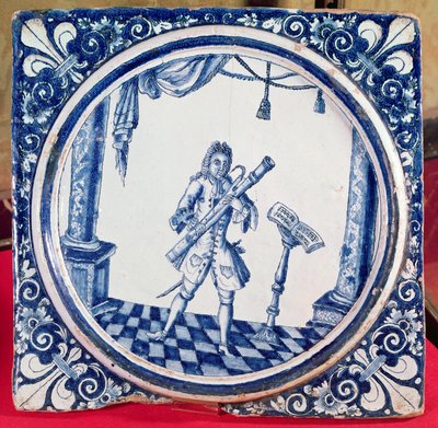 Azulejo que muestra a un fagotista, 1706 (faience) de French School