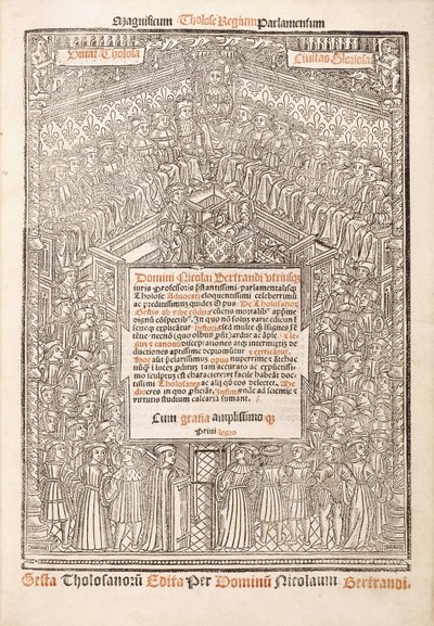 Página del título mostrando el Parlamento de Toulouse, 1515 de French School