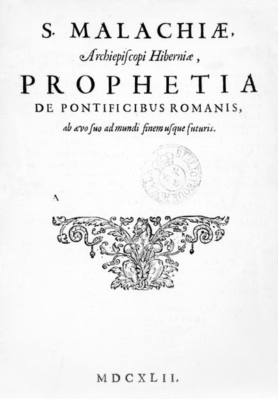 Página de título de Profecía de los Papas, publicada en 1662 de French School