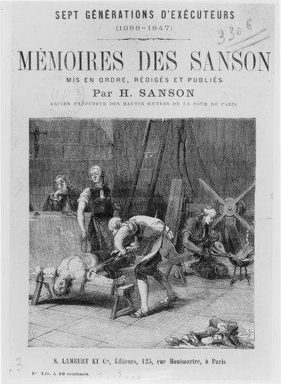 Portada de Memoires des Sanson por H. Sanson, mediados del siglo XIX de French School