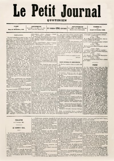 Portada del diario Le Petit Journal, 12 de febrero de 1863 de French School