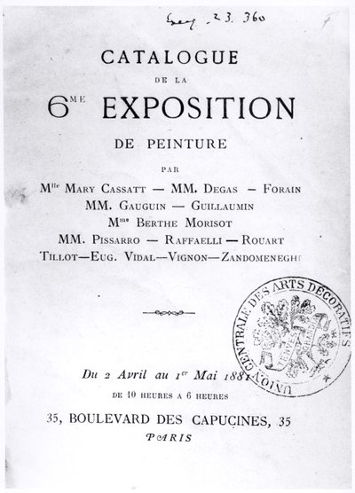 Página de título para el catálogo de la 6ª Exposición Impresionista, 1881 de French School