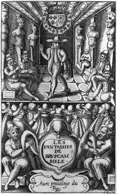 Portada de Les Fantaisies de Bruscambille, publicado en 1615 de French School