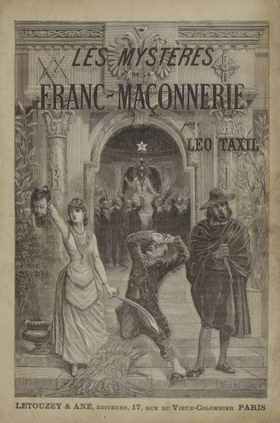Ilustración de la portada de Les Mysteres de la Franc-Maçonnerie Devoiles (grabado) de French School