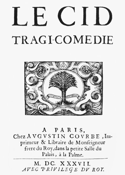 Página de título de Le Cid (1637) de Pierre Corneille (1606-84) publicado en 1637 de French School