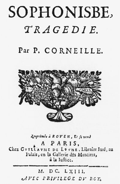 Portada de Sophonisbe por Pierre Corneille (1606-84) publicado en 1663 de French School