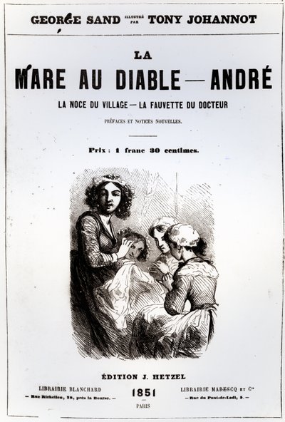 Página de título de La Charca del Diablo por George Sand, ilustrada por Tony Johannot, 1851 de French School