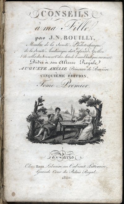 Portada de "Consejos a mi hija" de Jean Nicolas Bouilly (1763-1842). 1820. Colección privada. de French School